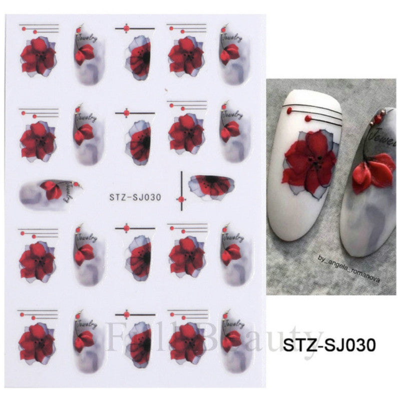 Nail Art Stickers Decals Transfers Valentine's Day Floral Design - 1 Sheet