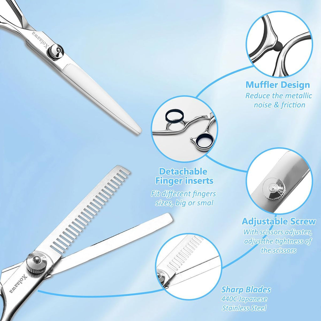 Hair Cutting Scissors Thinning Shears Kit - Premium Stainless Steel Salon Tools