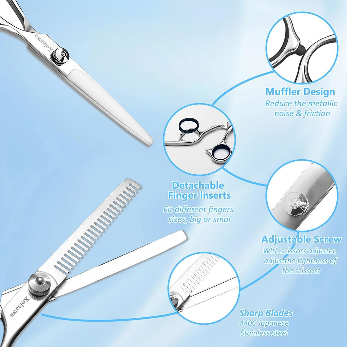 Hair Cutting Scissors Thinning Shears Kit - Premium Stainless Steel Salon Tools