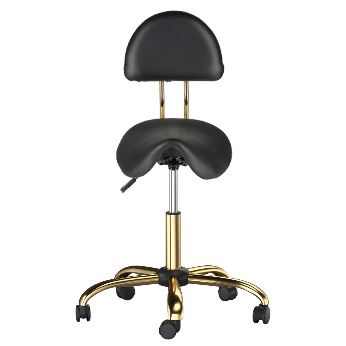 Adjustable Salon Stool Chair with Backrest, Ergonomic Saddle Seat, 360° Swivel