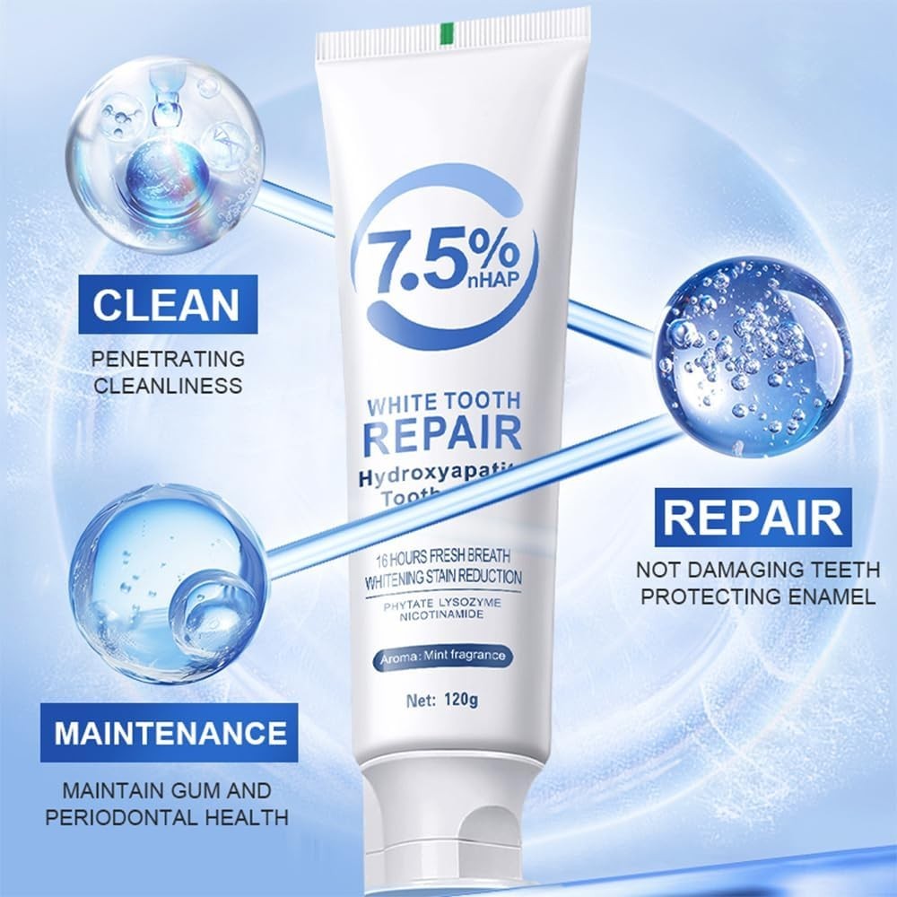 Nano Hydroxyapatite Toothpaste for Whitening & Enamel Repair - 4oz, Fluoride-Free
