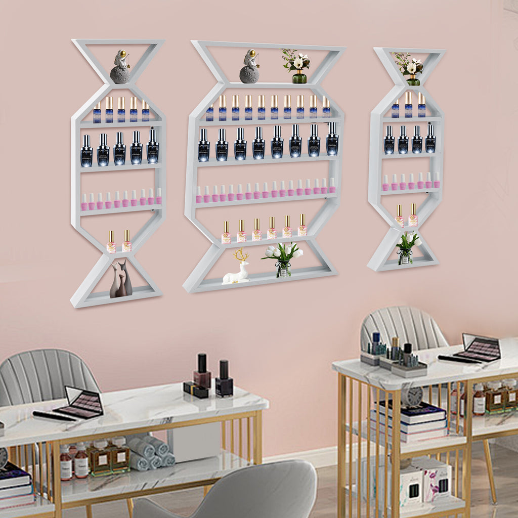 Wall Mount Nail Polish Display Rack Set 3 Pieces White Makeup Organizer Shelf