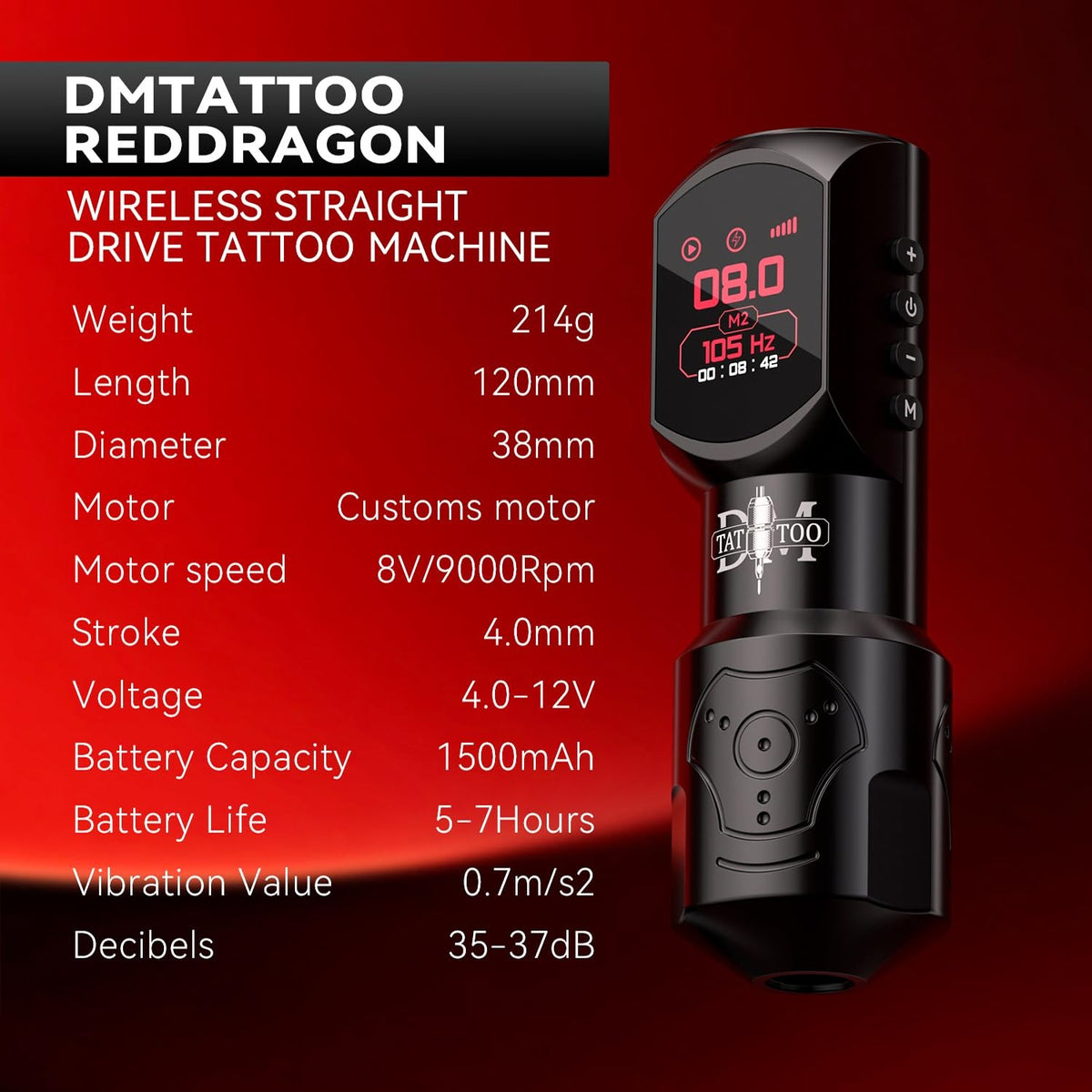 Wireless Tattoo Machine 4.0mm Stroke with OLED Display