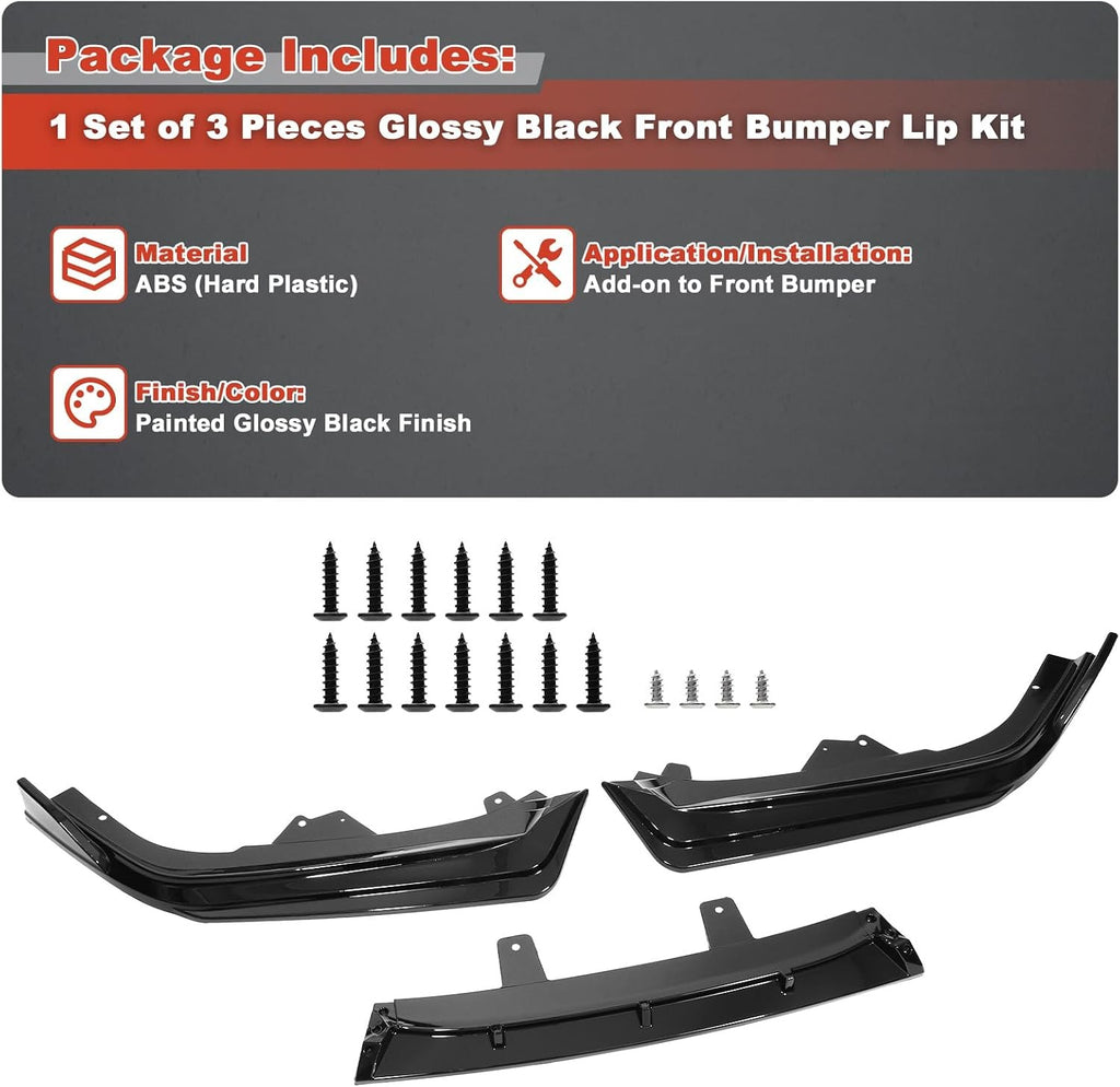 Front Bumper Lip Splitter for Honda Accord Sedan 2021-2022 – Gloss Black 3pc Kit