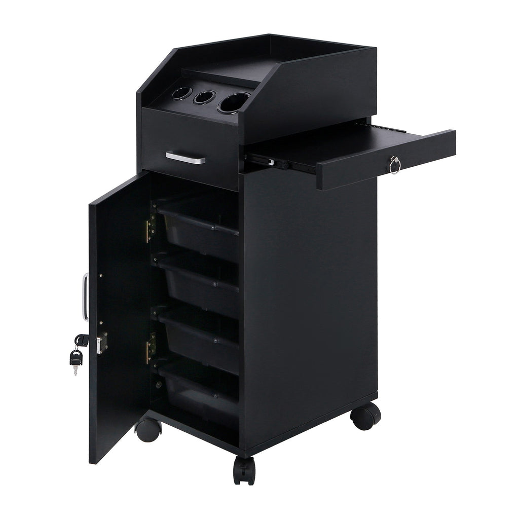 Rolling Hair Salon Station Locking Cabinet with 4 Drawers & 3 Tool Holes