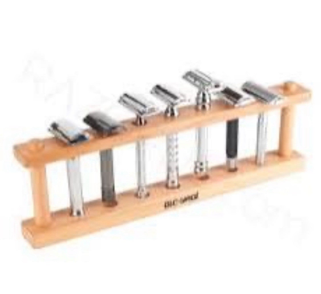 Wood Safety Razor Display Stand – 7 Holes, Countertop Storage for Razors