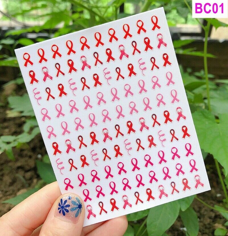 Breast Cancer Ribbon Nail Art Stickers Decals Transfers for Manicure - Pink