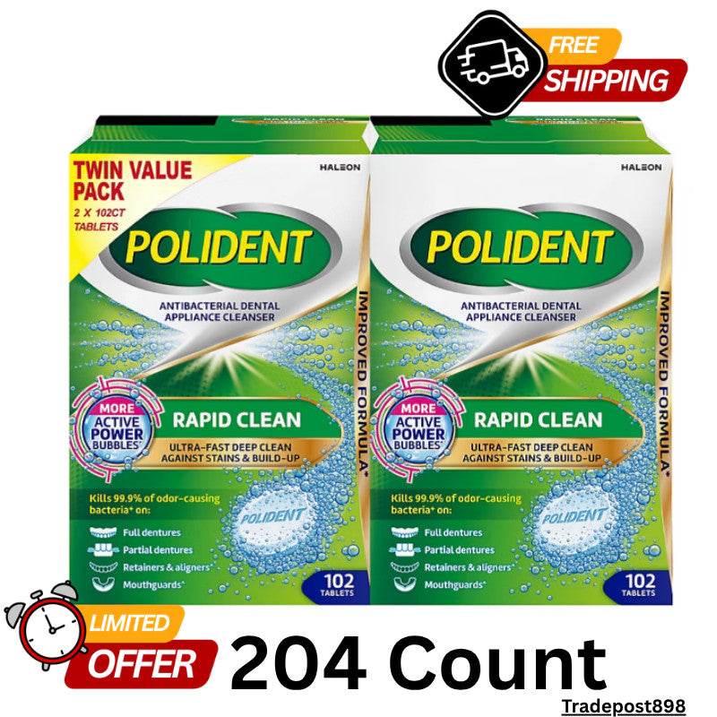 Denture Cleanser Tablets - Antibacterial Deep Cleaning, 204 Count, 2 Boxes
