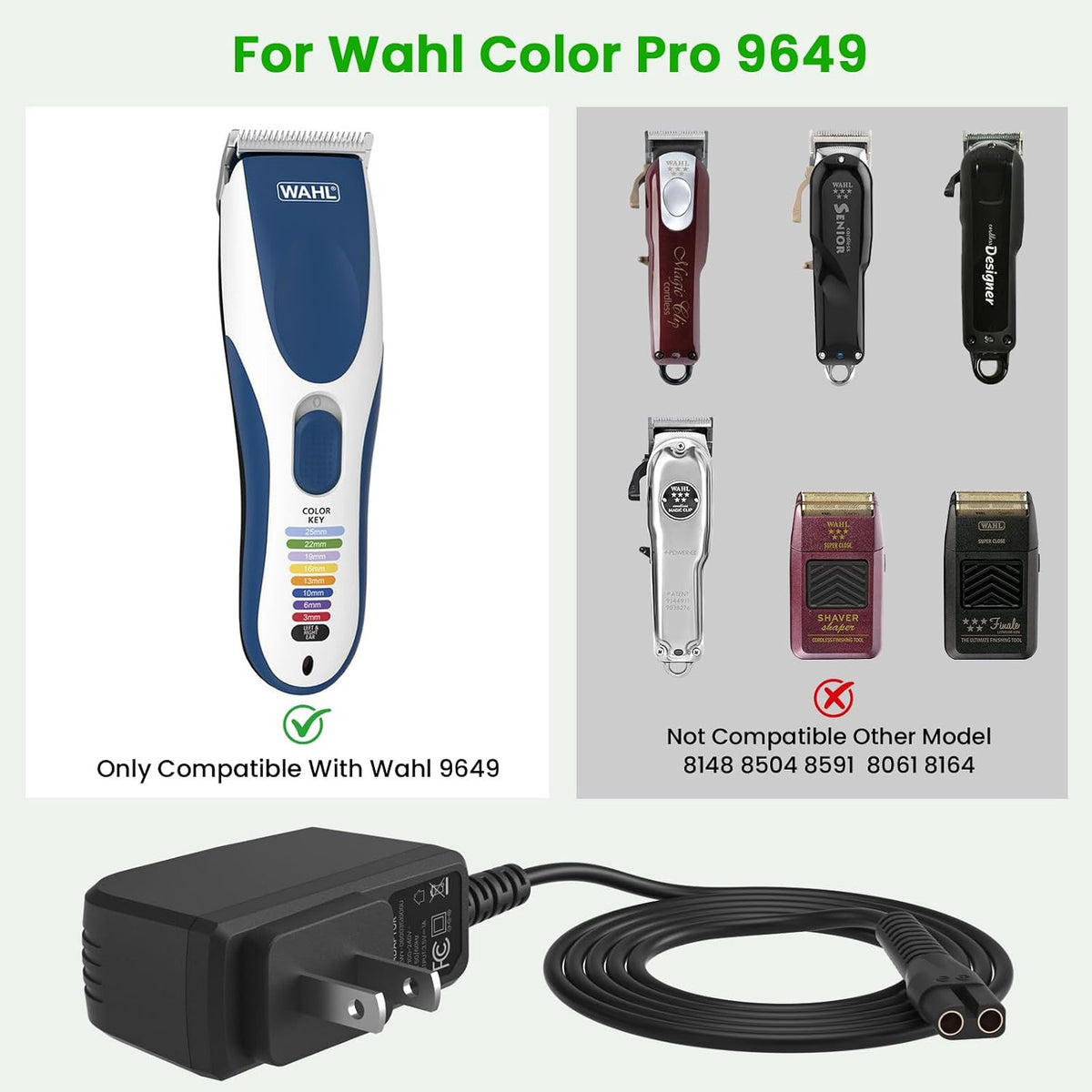 3.5V Hair Clipper Charger Compatible with Wahl 9649 Color Pro Cordless