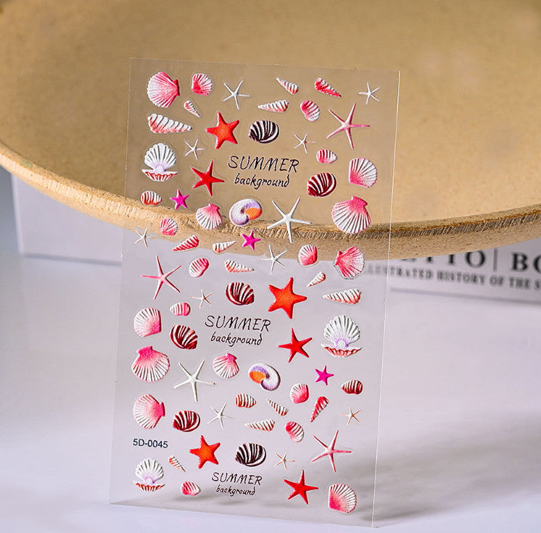 Summer 5D Embossed Ocean Nail Art Stickers Seashell Starfish Coconut Set