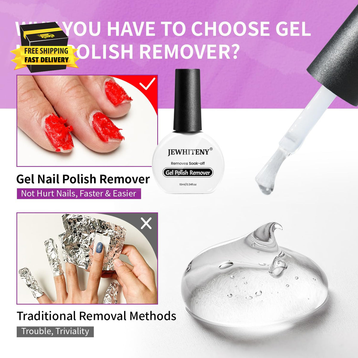Gel Nail Polish Remover 2x10ml Fast & Easy Nail Polish Removal