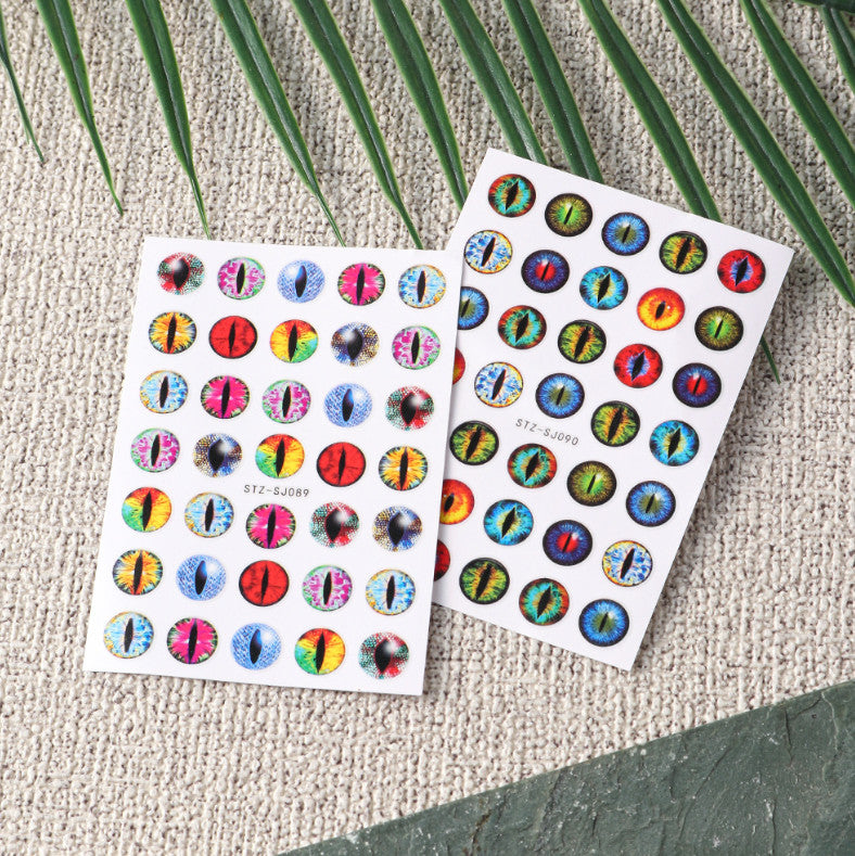 2pcs Dinosaur Eye Nail Stickers 3D Dragon Cat Eye Nail Art Decals