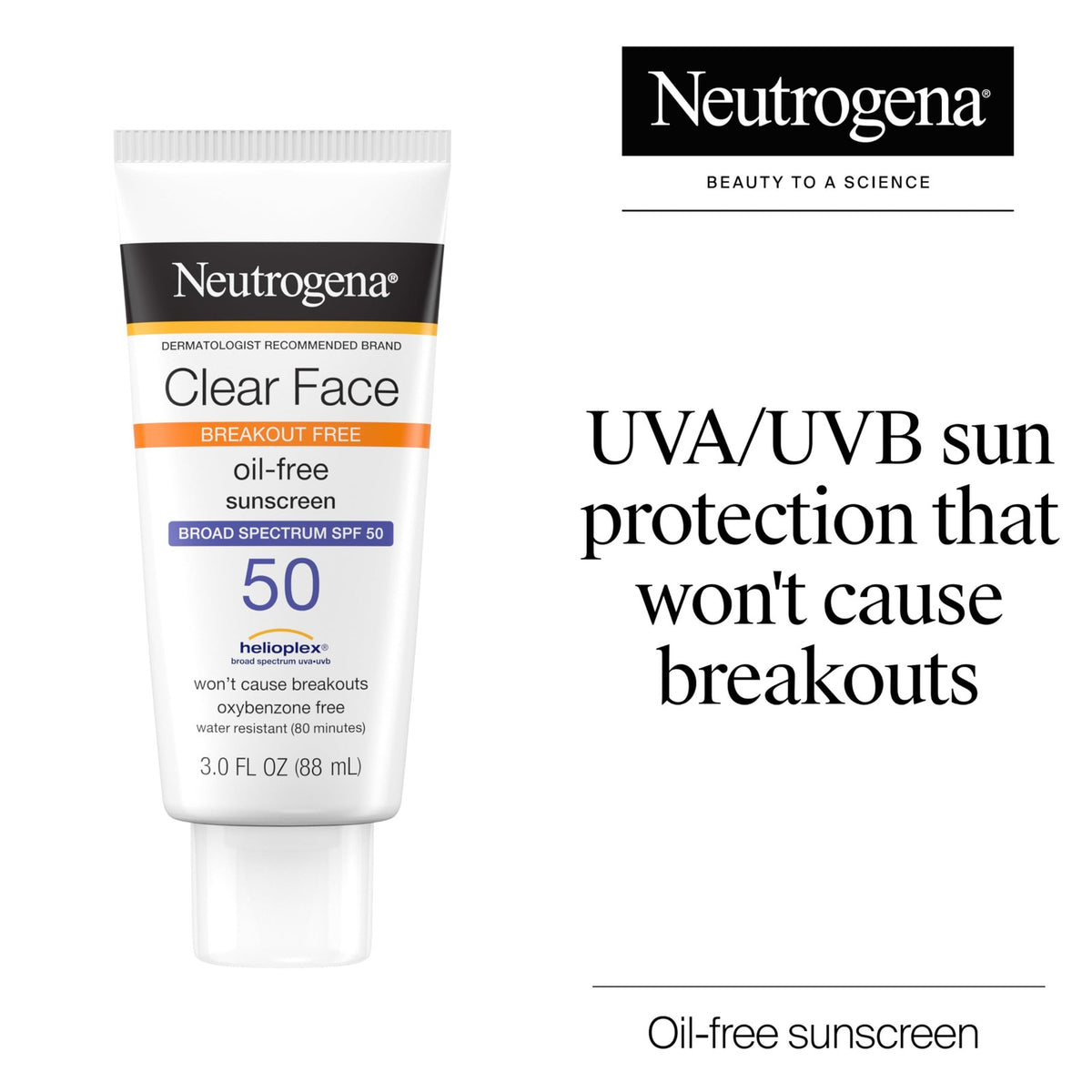 Broad Spectrum SPF 50 Sunscreen Lotion for Acne-Prone Skin - Water-Resistant, Oil-Free, Fragrance-Free, 3 oz