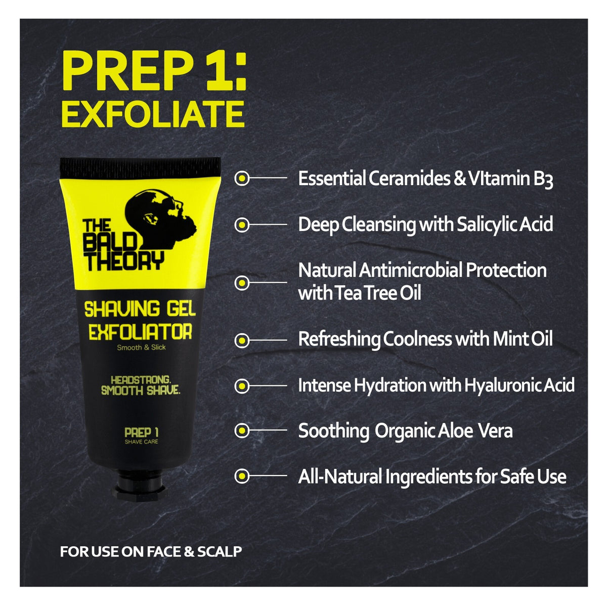 Shaving Gel Exfoliator & Aftershave Relief Balm for Bald Scalps - Hydrating & Soothing