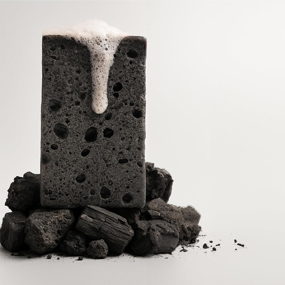 Charcoal Soap Sponge for Body & Face - Reusable Exfoliating Shower Scrubber