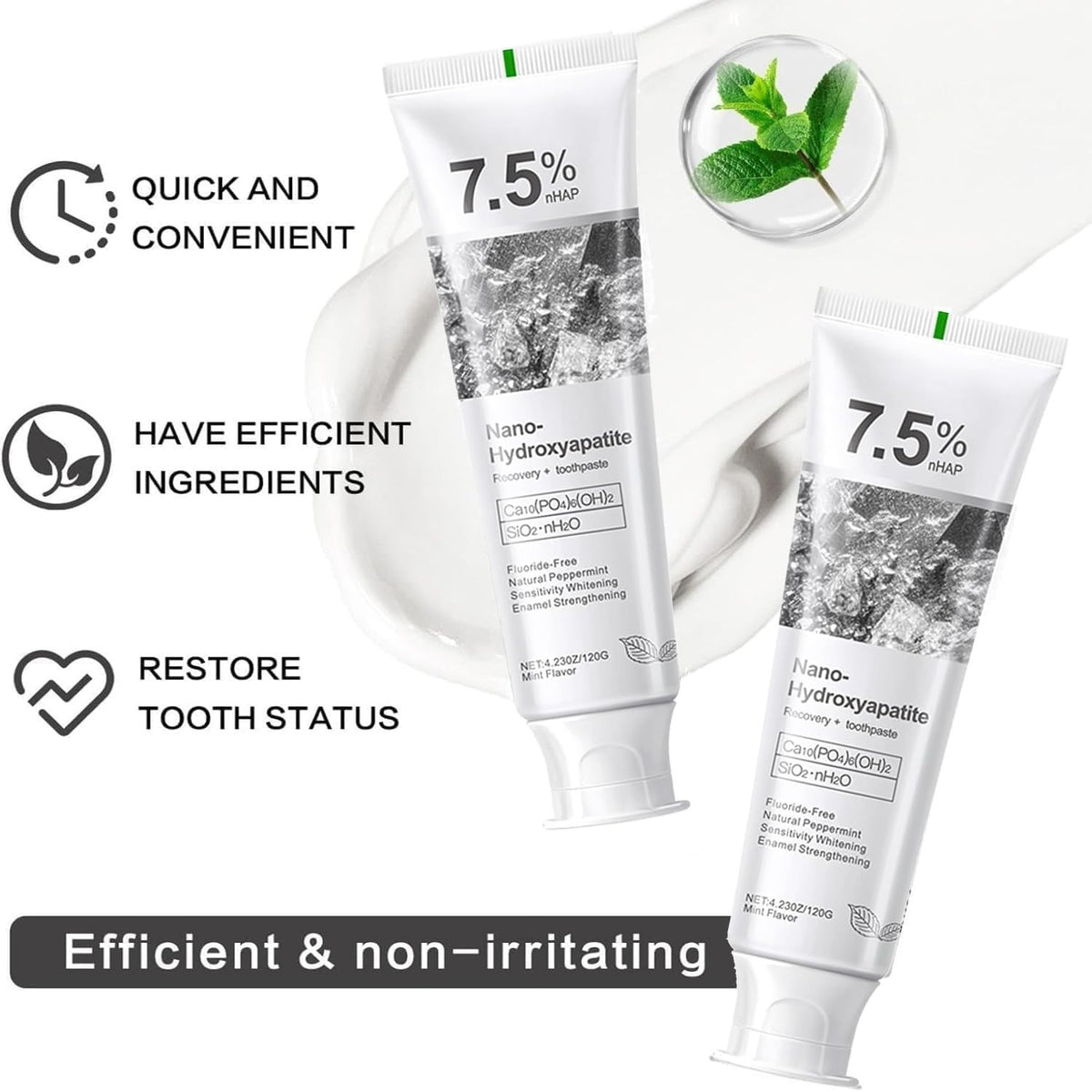 Hydroxyapatite Toothpaste 2 Pack - Fluoride-Free Enamel Protection for Sensitive Teeth