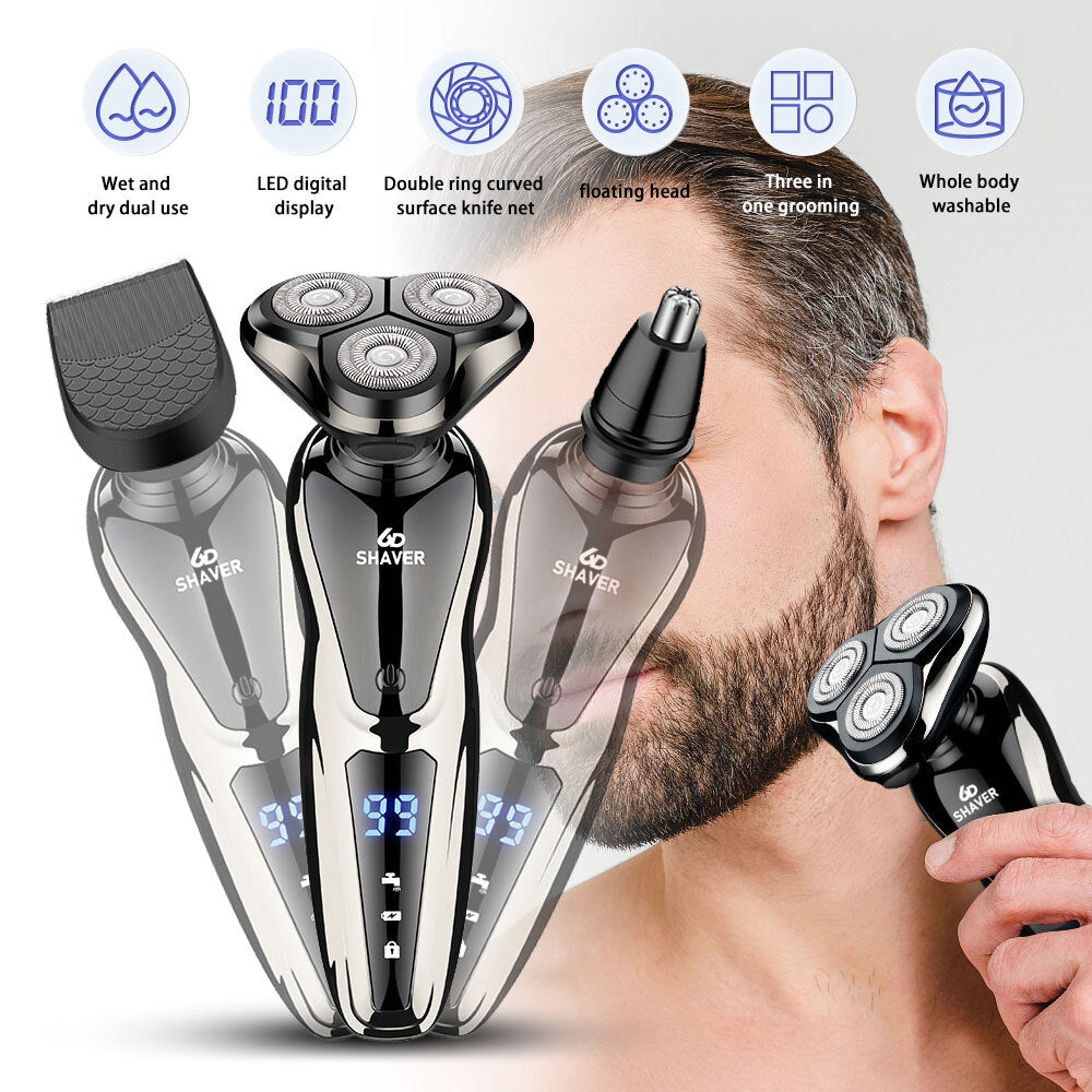 Rechargeable Men's Electric Shaver with LCD Display Waterproof Rotary Razor
