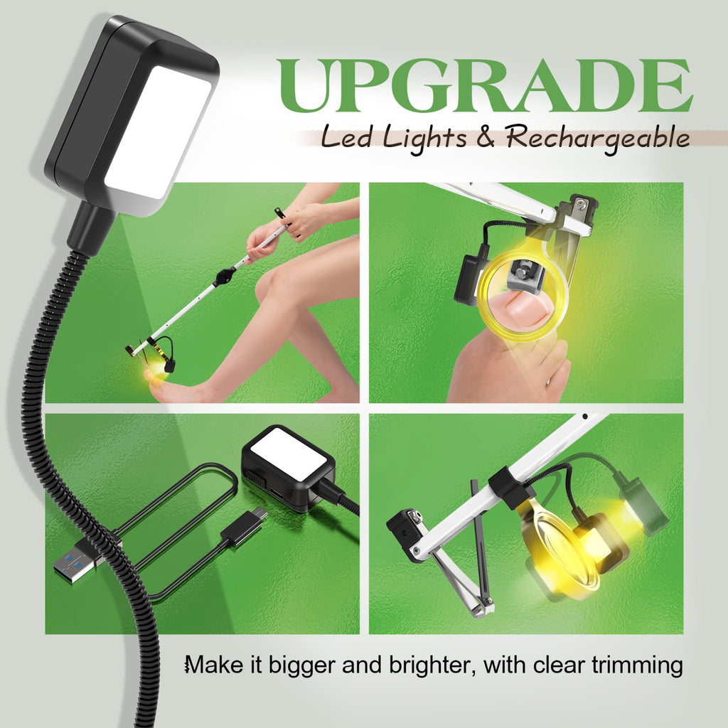 Foldable 24-Inch Toenail Clippers with LED Light & Magnifier for Seniors