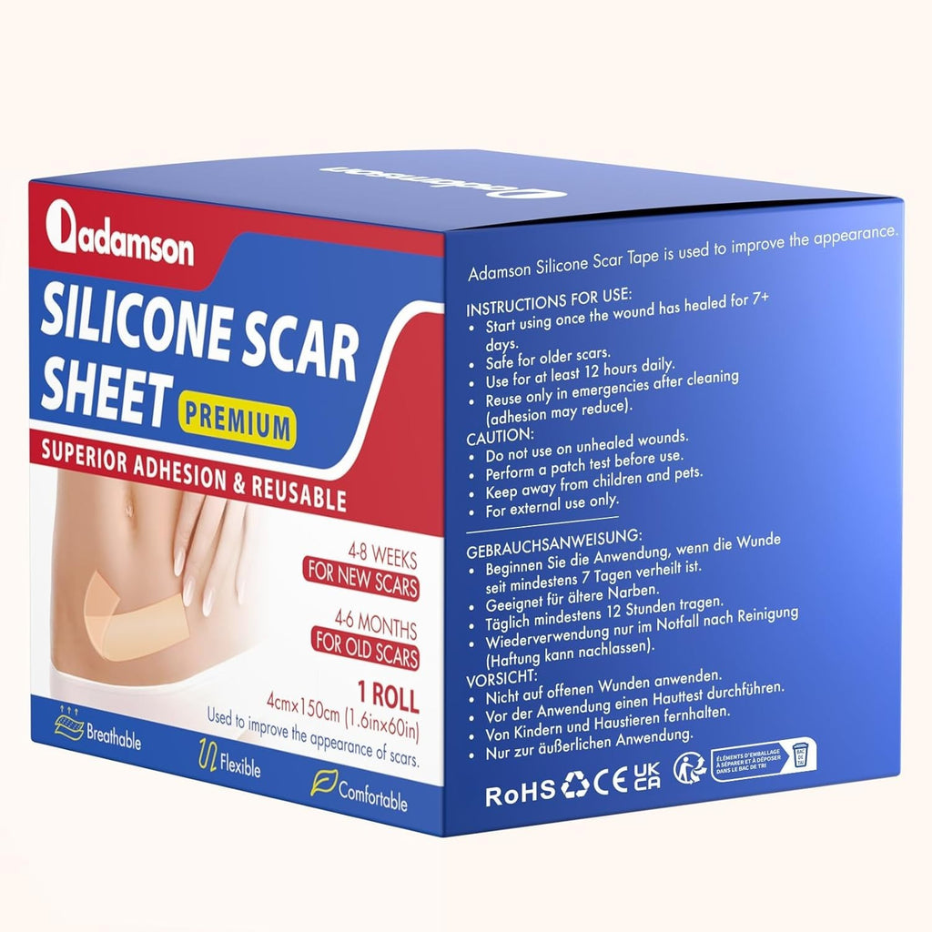 Silicone Scar Tape for Surgical Keloid & Burn Scars - Reusable 1.6x60in Roll