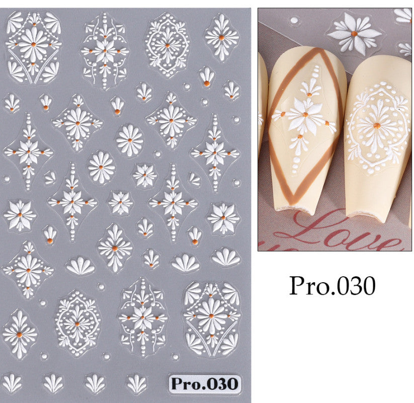 White Sakura Daisy Camellia Nail Stickers - 10.5x6cm Decal Sheet for Nail Art