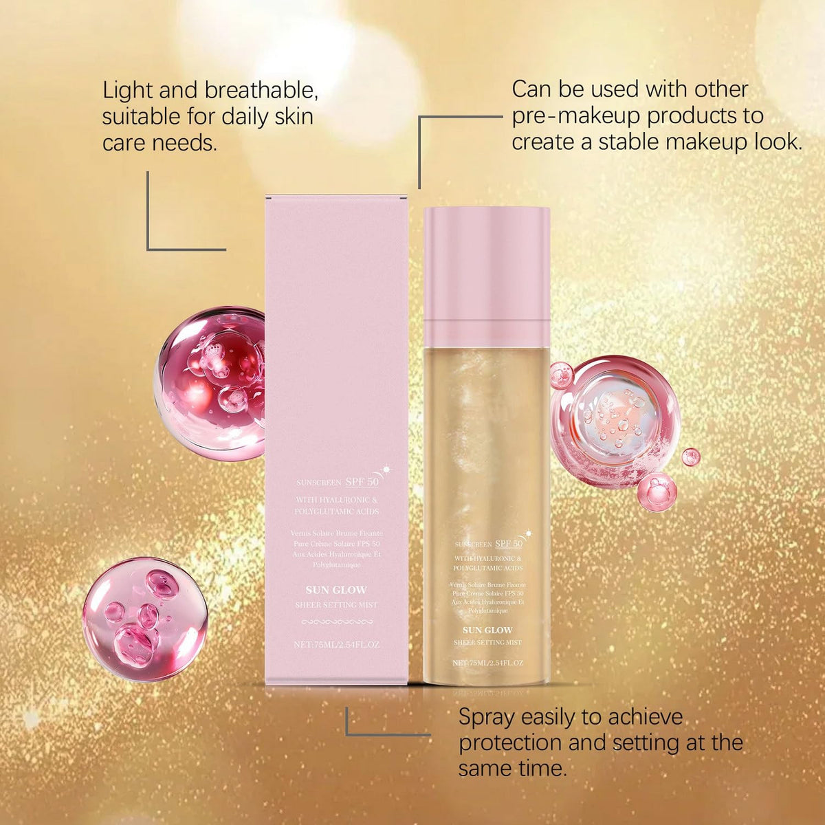 SPF 50 Sheer Setting Spray with Shimmering Body Oil for Face & Body