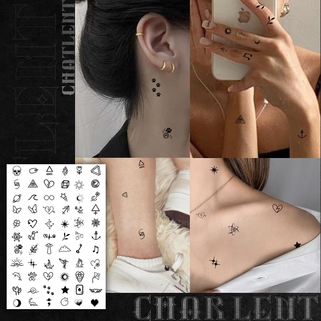 Temporary Tattoos Set for Adults – 594 Pcs Tiny Black Designs, Waterproof & Safe