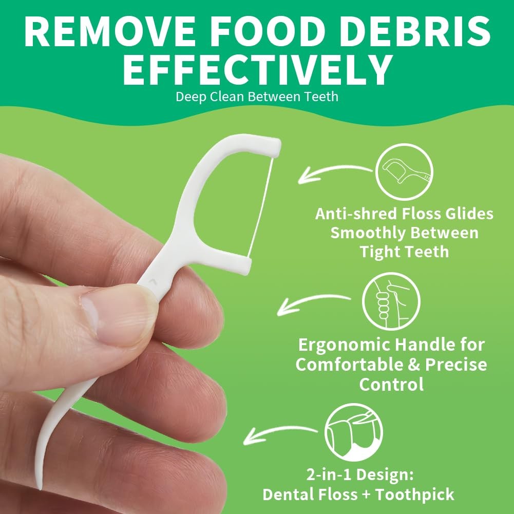 Dental Floss Picks - Individually Wrapped, 150 Count, White