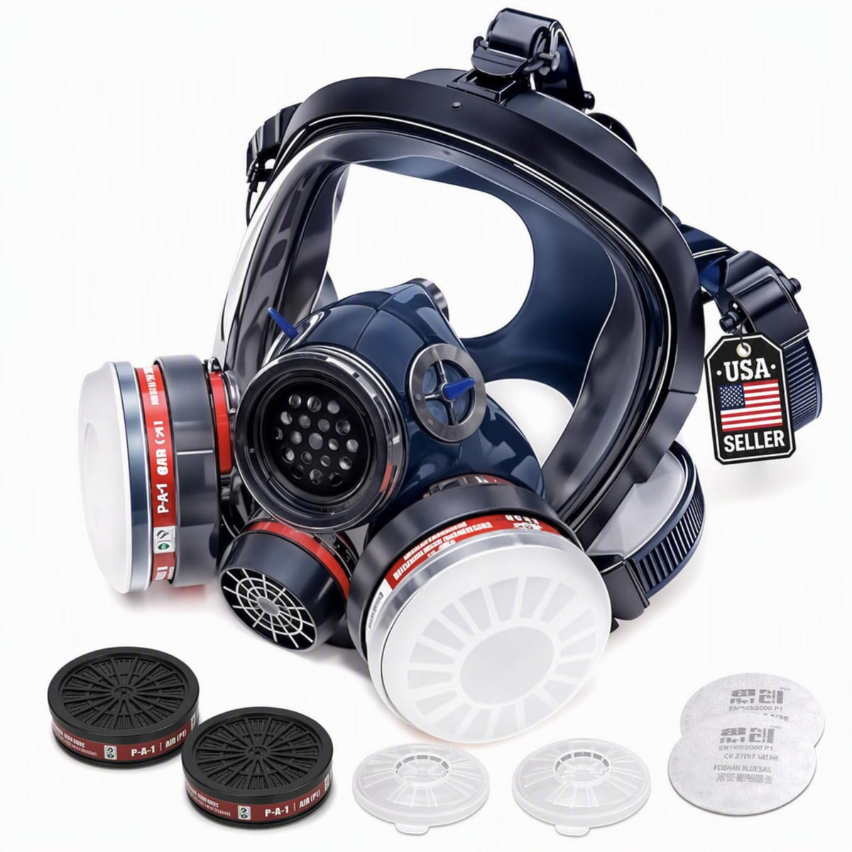 Full Face Respirator Mask with Anti-Fog & Charcoal Filters for Chemical Protection