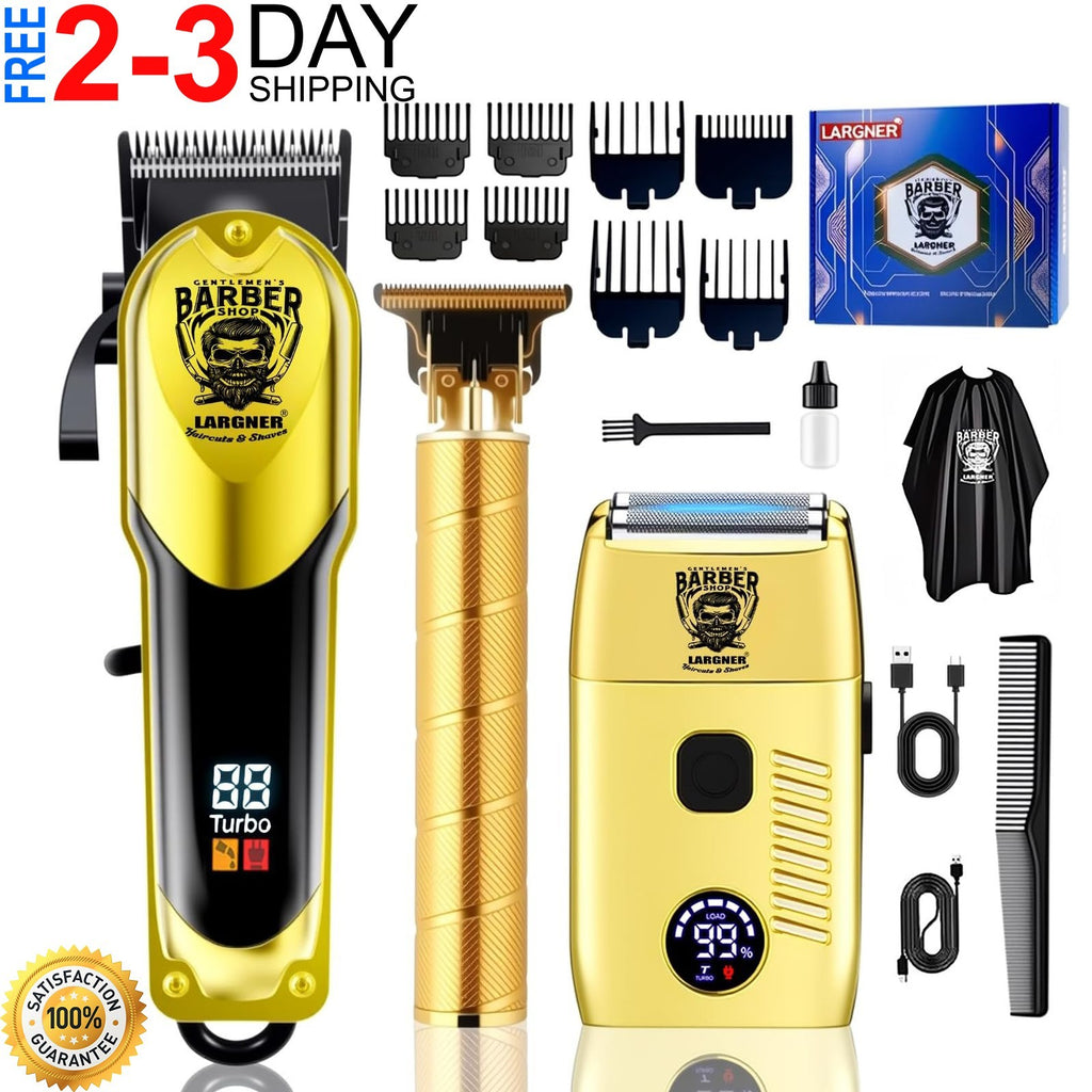 Cordless Professional Hair Clippers & Trimmer Set for Men - Waterproof, Low Noise, Multiple Lengths