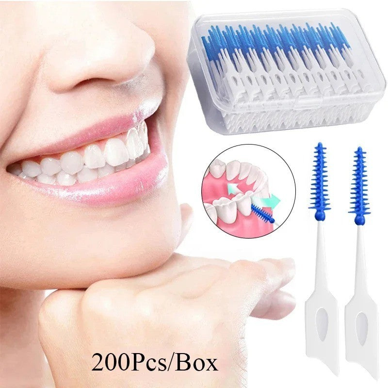 200PCS Silicone Interdental Brushes Floss Picks Teeth Cleaning Tool