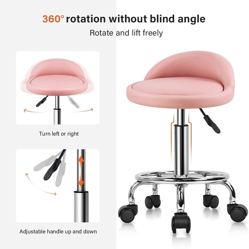 Adjustable Leather-Like Swivel Stool with Casters and Footrest