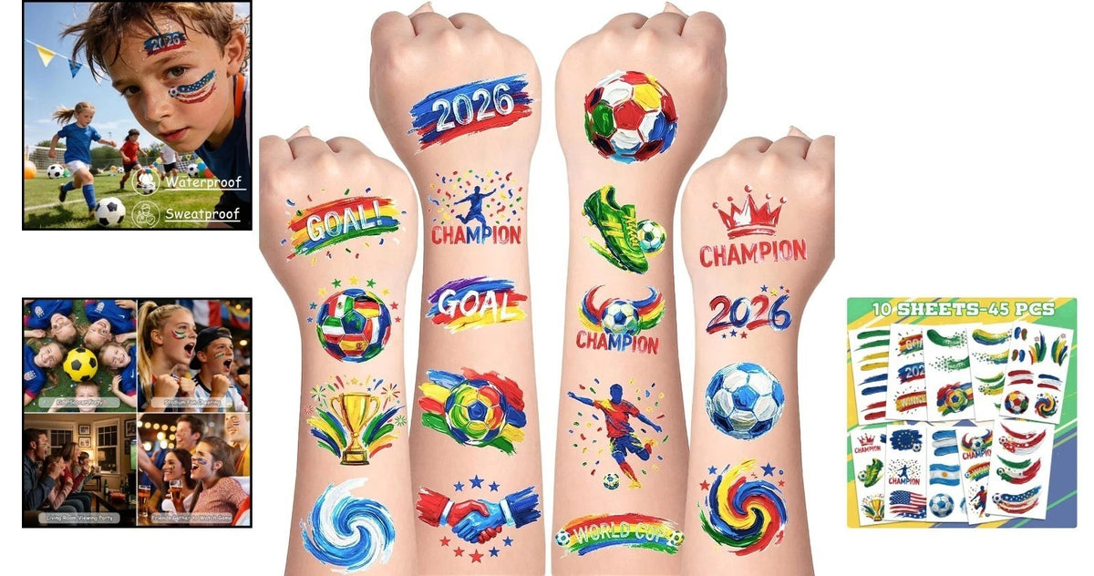 Temporary Soccer Tattoos Set - 45 Vibrant Oil Painting Style Assorted Designs