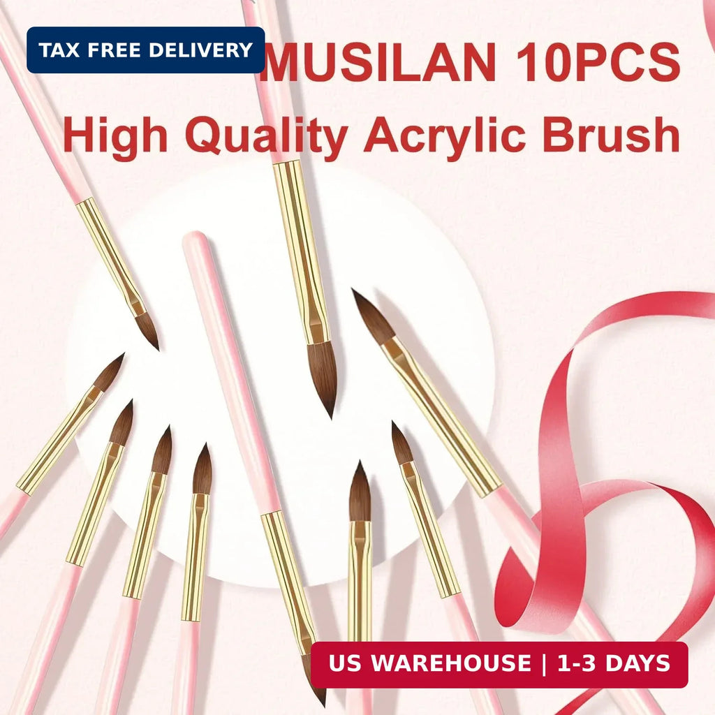 Pink Acrylic Nail Brush Set 10 Pcs for Nail Art & Painting