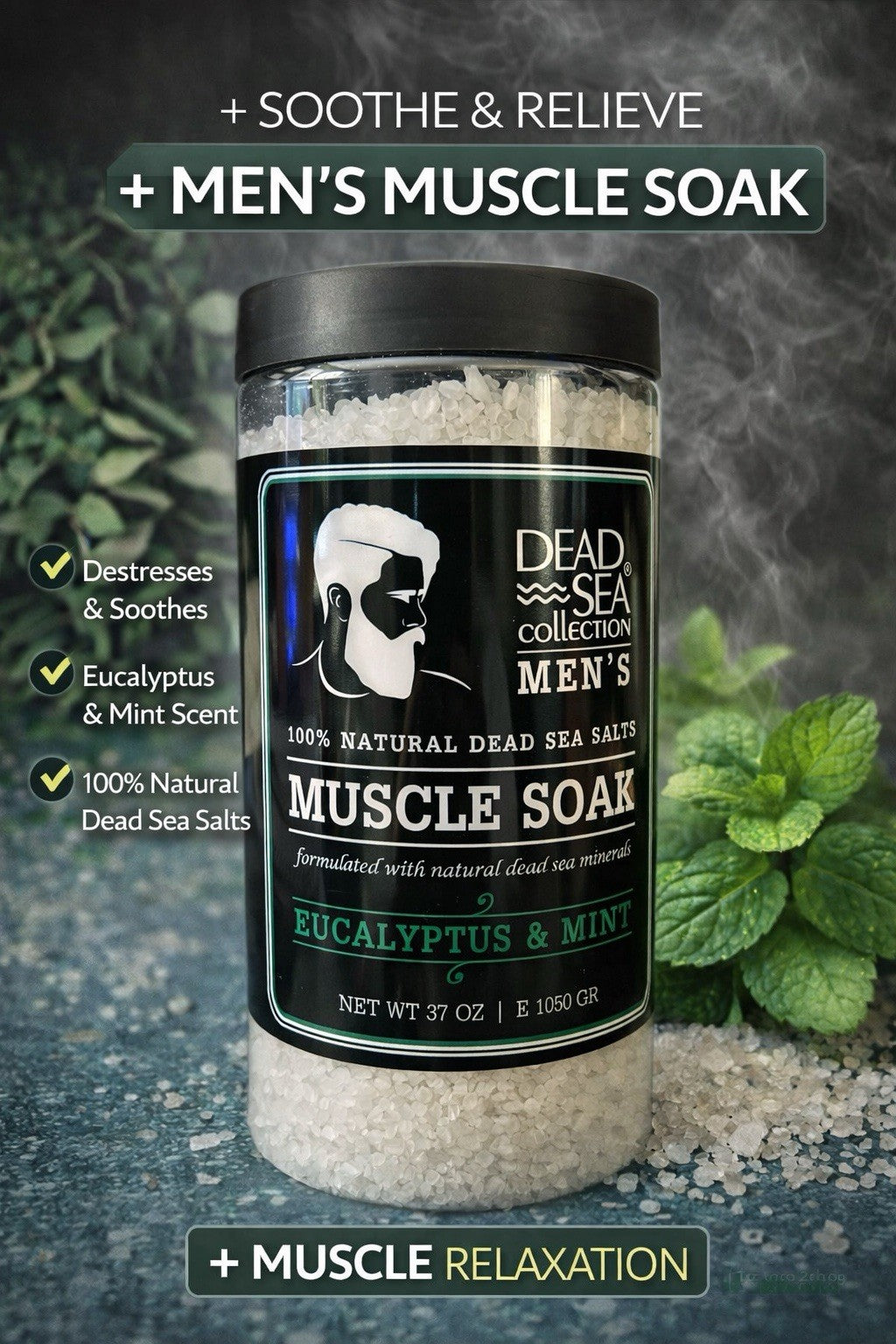 Dead Sea Minerals Eucalyptus Mint Bath Salts for Men - 37 oz Muscle Recovery & Relaxation