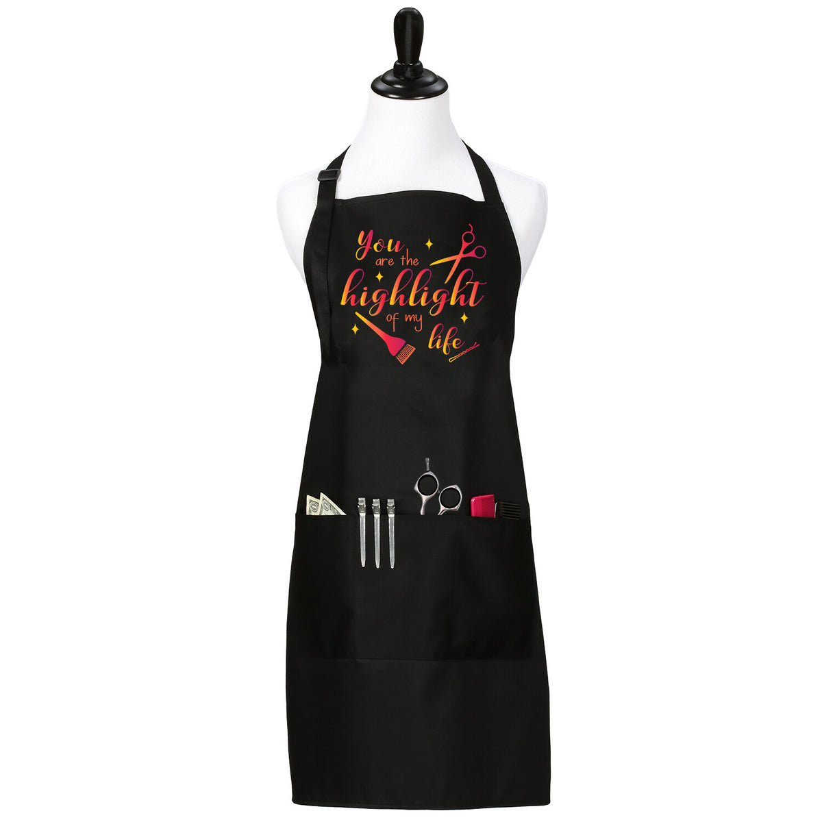 Salon Apron with Whimsical Sunset Design, Adjustable Neck & Pockets
