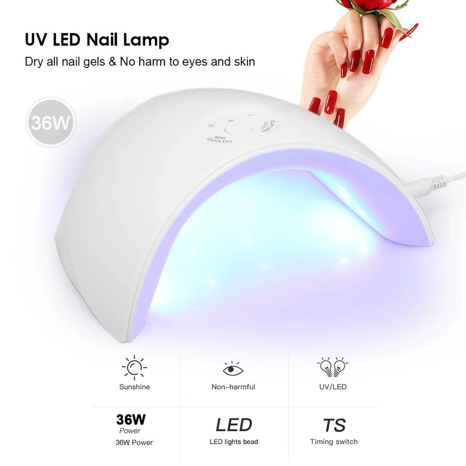 36W LED UV Nail Polish Dryer Lamp Gel Acrylic Curing Light Spa Kit