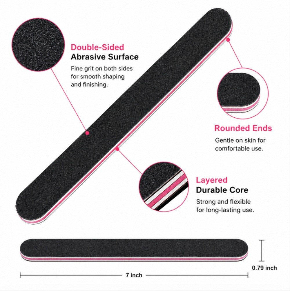 10 Pack Double-Sided Nail Files 100/180 Grit for Manicure & Pedicure