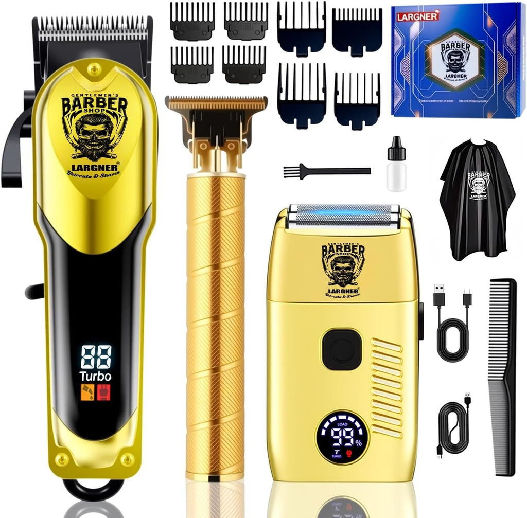 Cordless Professional Hair Clippers & Trimmer Set for Men - Waterproof, Low Noise, Multiple Lengths