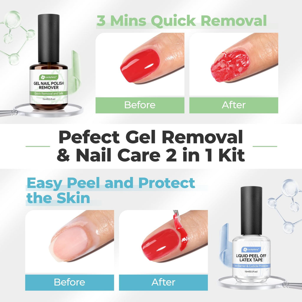 Gel Nail Polish Remover Set with Peel-Off Liquid Latex - 15ml x 2