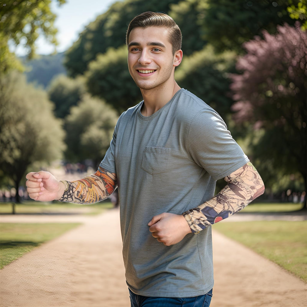 18 Pcs Temporary Tattoo Arm Sleeves – Random Pattern Nylon Spandex Sleeves for Men Women