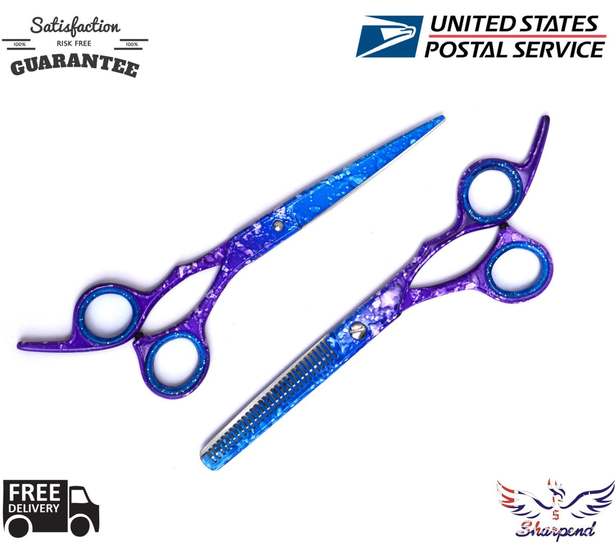 Professional Hair Cutting & Thinning Scissors Set - Barber Shears with Razor & Tweezer