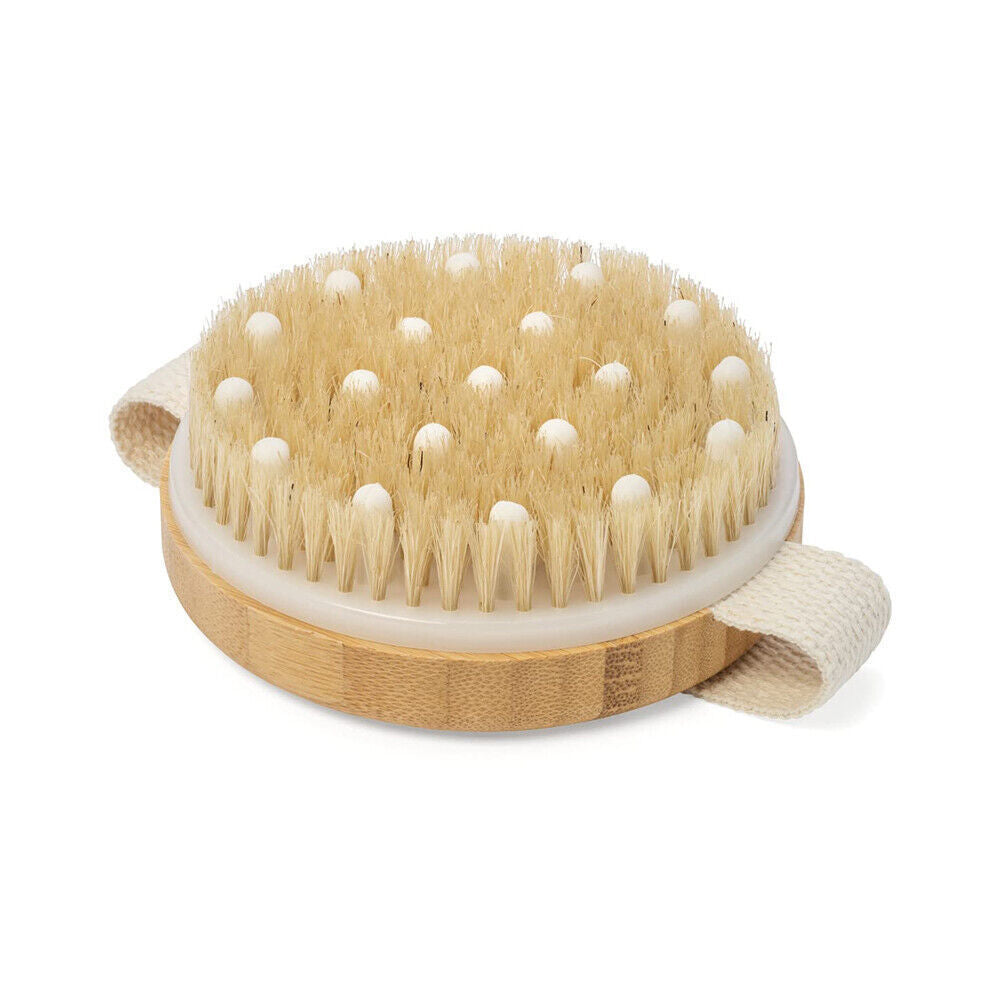 Natural Dry Body Brush for Cellulite & Lymphatic Drainage - Wooden Round Bristle