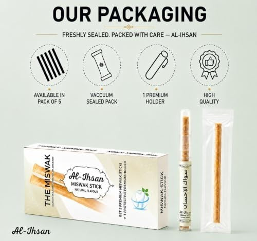 Natural Miswak Sticks 5 Pack - Eco-Friendly Salivadora Persica Toothbrush with Holder