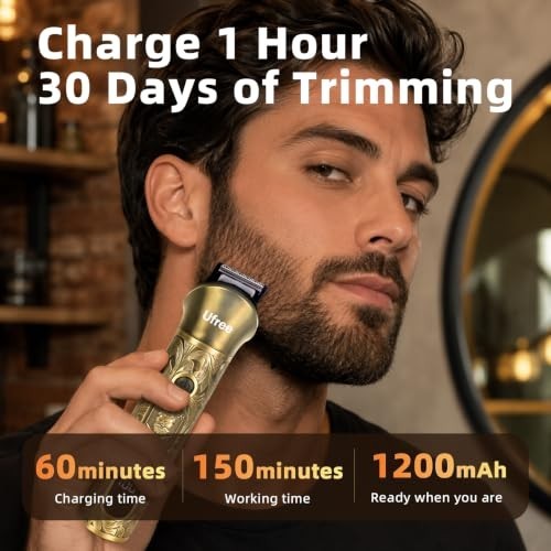 Professional Men's Beard Trimmer Kit with Adjustable Comb & Cordless Rechargeable Razor