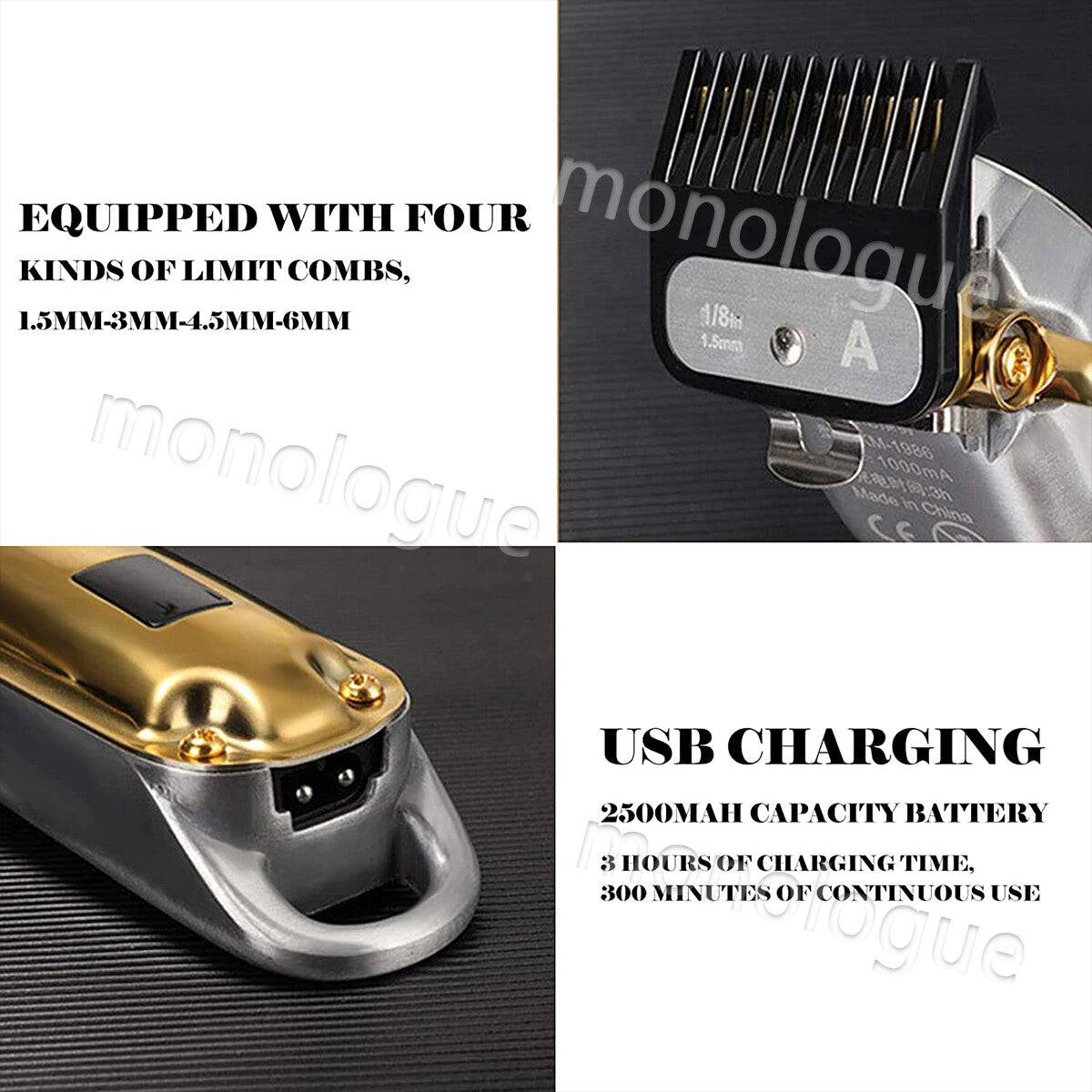 Professional Cordless Hair Clippers Trimmer for Beard & Hair Cutting - All Metal Body