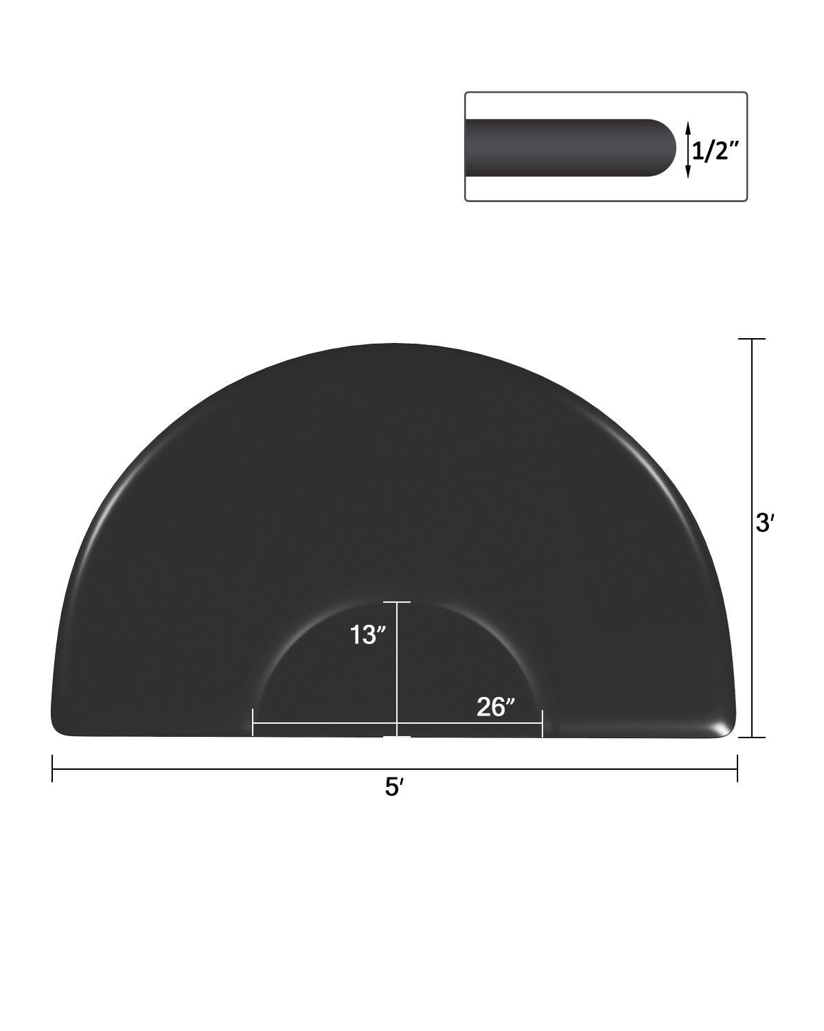 Semi-Circle Anti-Fatigue Floor Mat for Salon & Barber Chairs - 3x5 ft Black