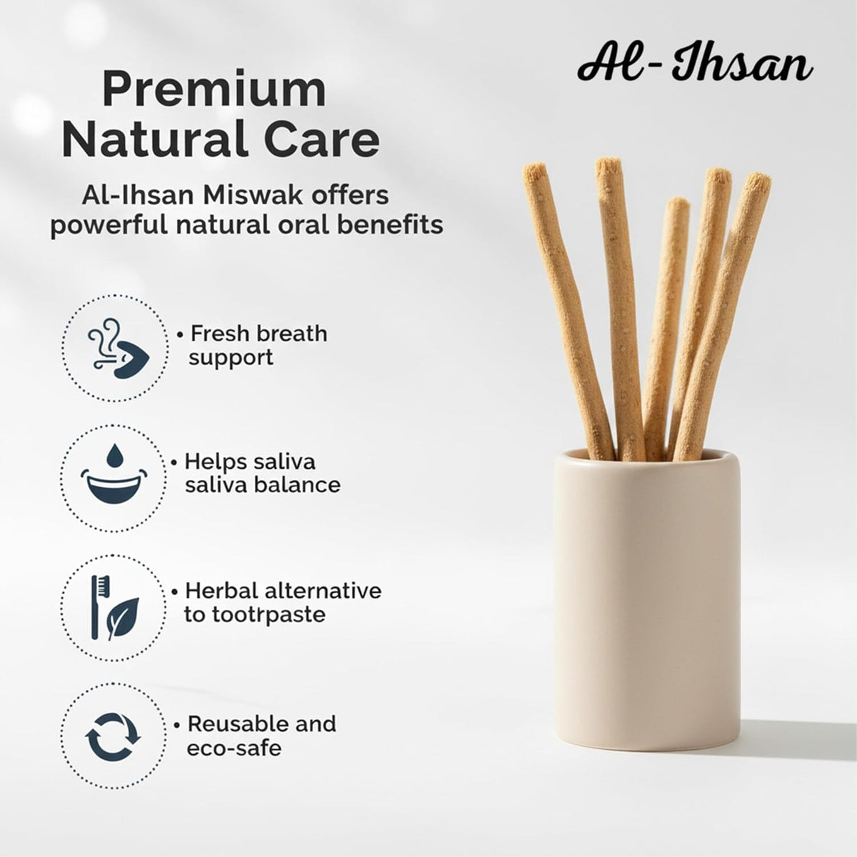 Natural Miswak Toothbrush Sticks Pack with Holder - Eco-Friendly Oral Care