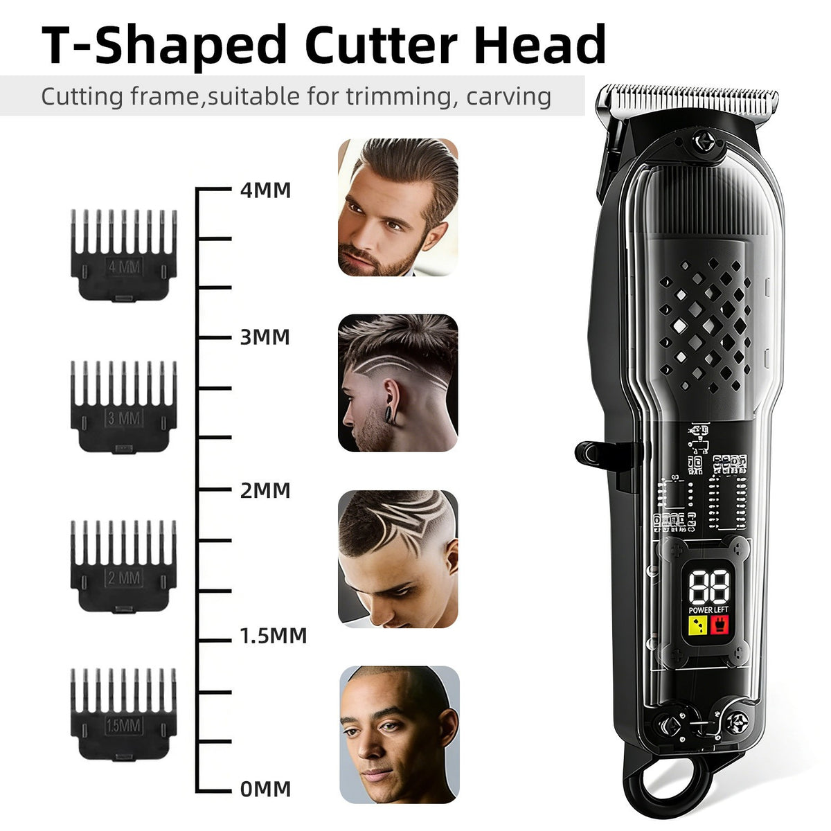 Cordless Hair Clippers Trimmer for Men with Digital Display and Multiple Limit Combs