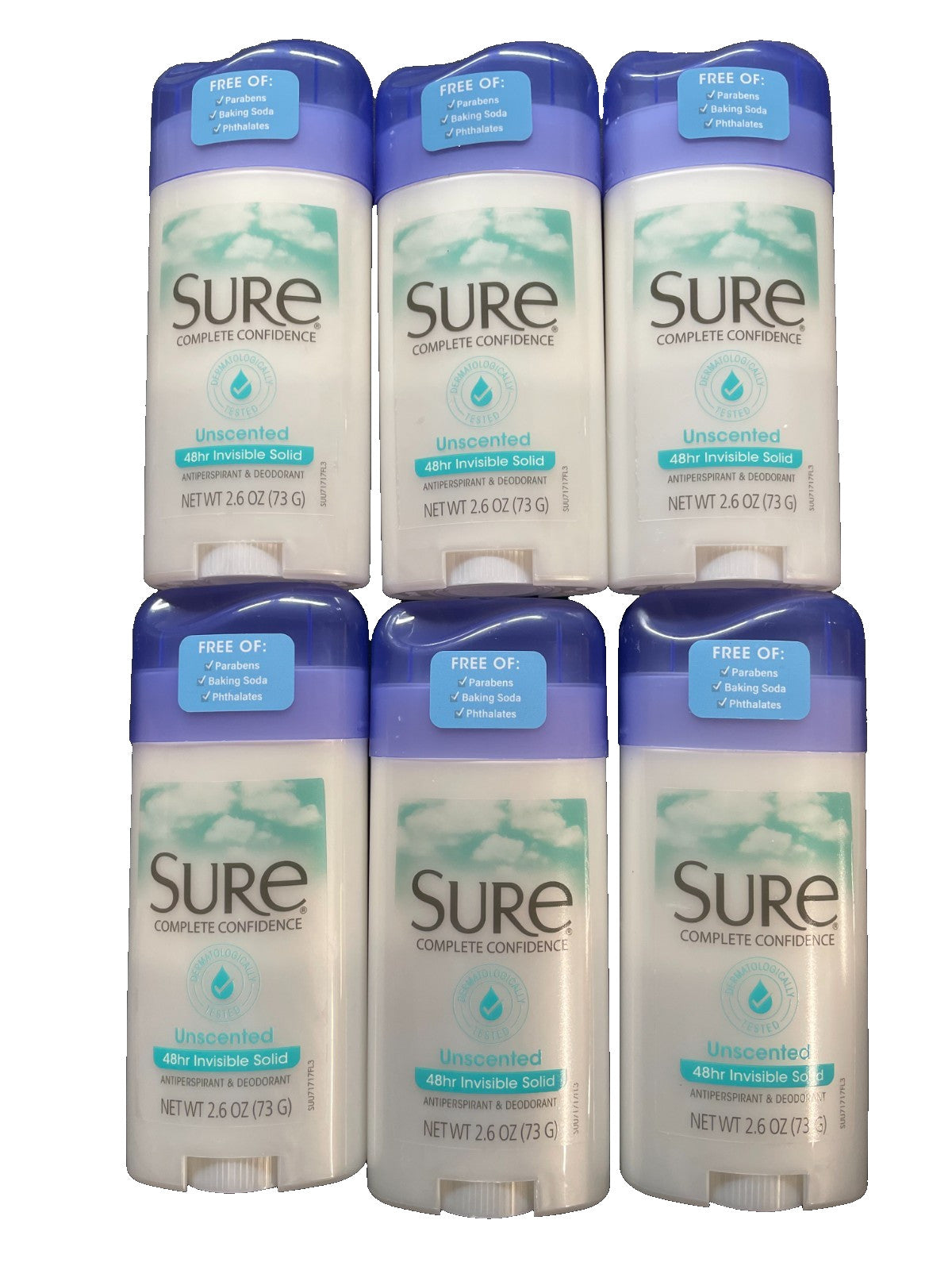 Unscented Antiperspirant Deodorant Stick 2.6oz Pack of 6