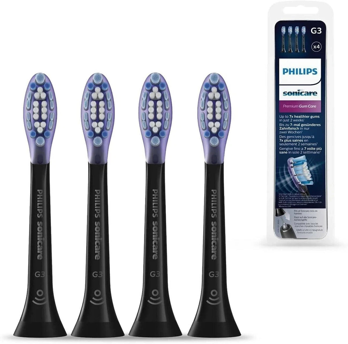 Black G3 Toothbrush Replacement Heads for Phillips Sonicare - 4 Pack